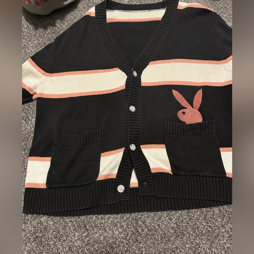 PLAYBOY Black and Pink Striped Cardigan